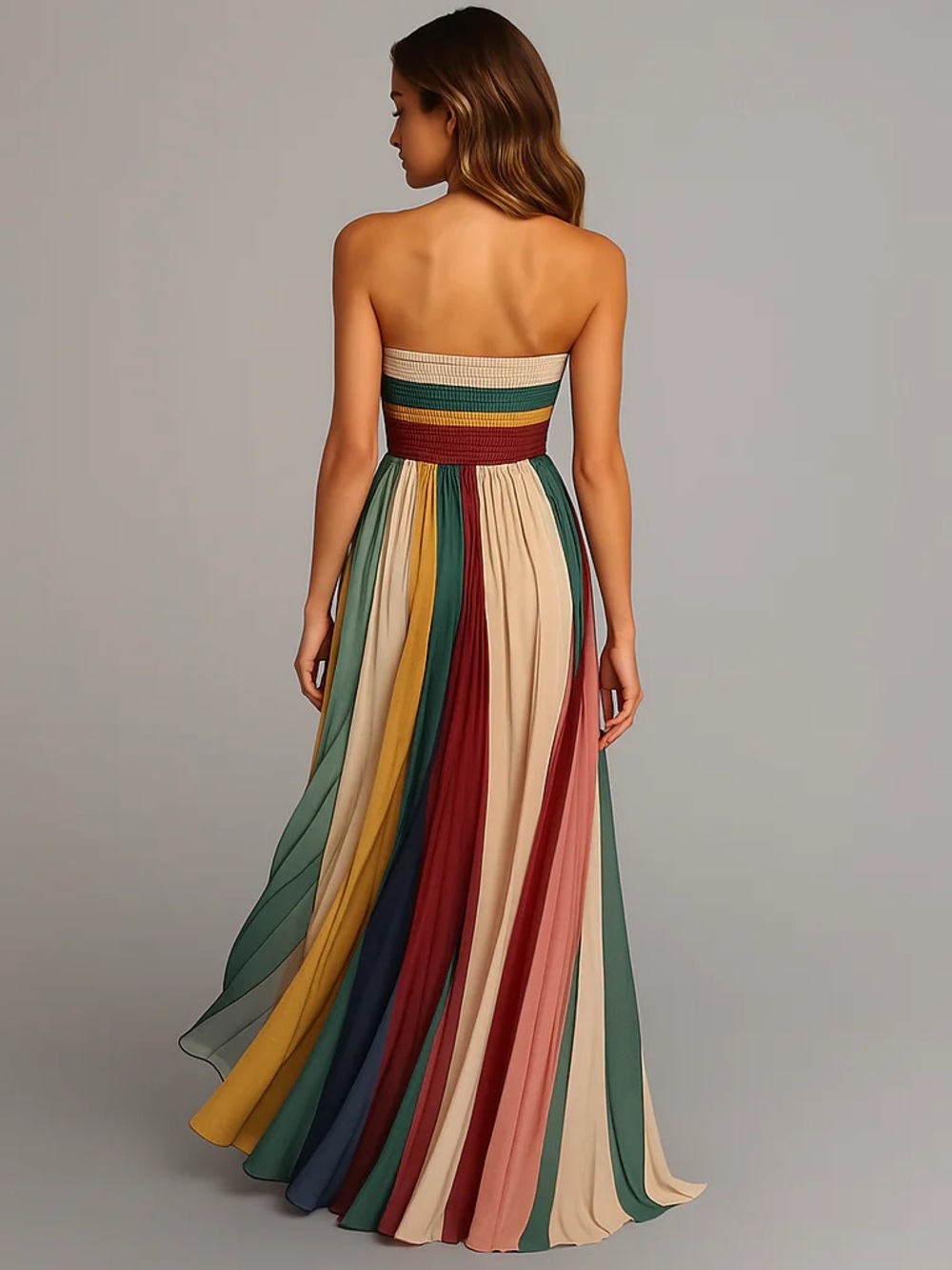 New Strapless Multicolor Stripe Maxi Dress small - Picture 3 of 5